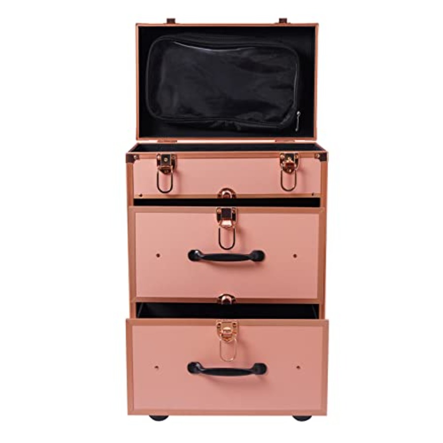 Beauty Of Makeup - 3-Tier Aluminum Rolling Makeup Case Golden