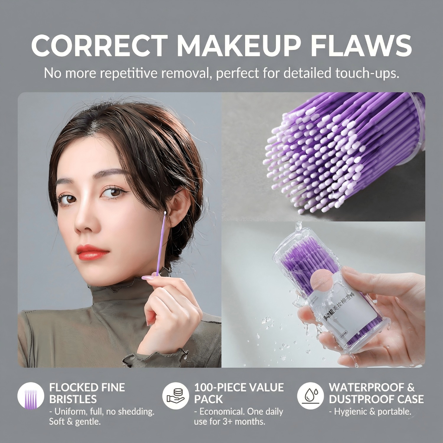 100Pcs Purple Micro Brushes Po - Beauty Home Makeup reseña y precio